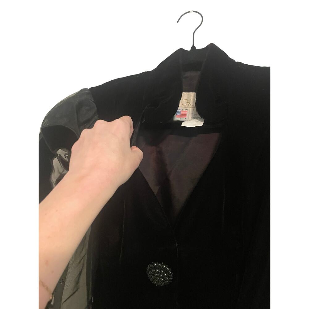 CACHÉ Karen Okada Velvet Jacket Sheer Puff Sleeve Avant Garde Goth Sz 10 Vintage - Picture 5 of 8